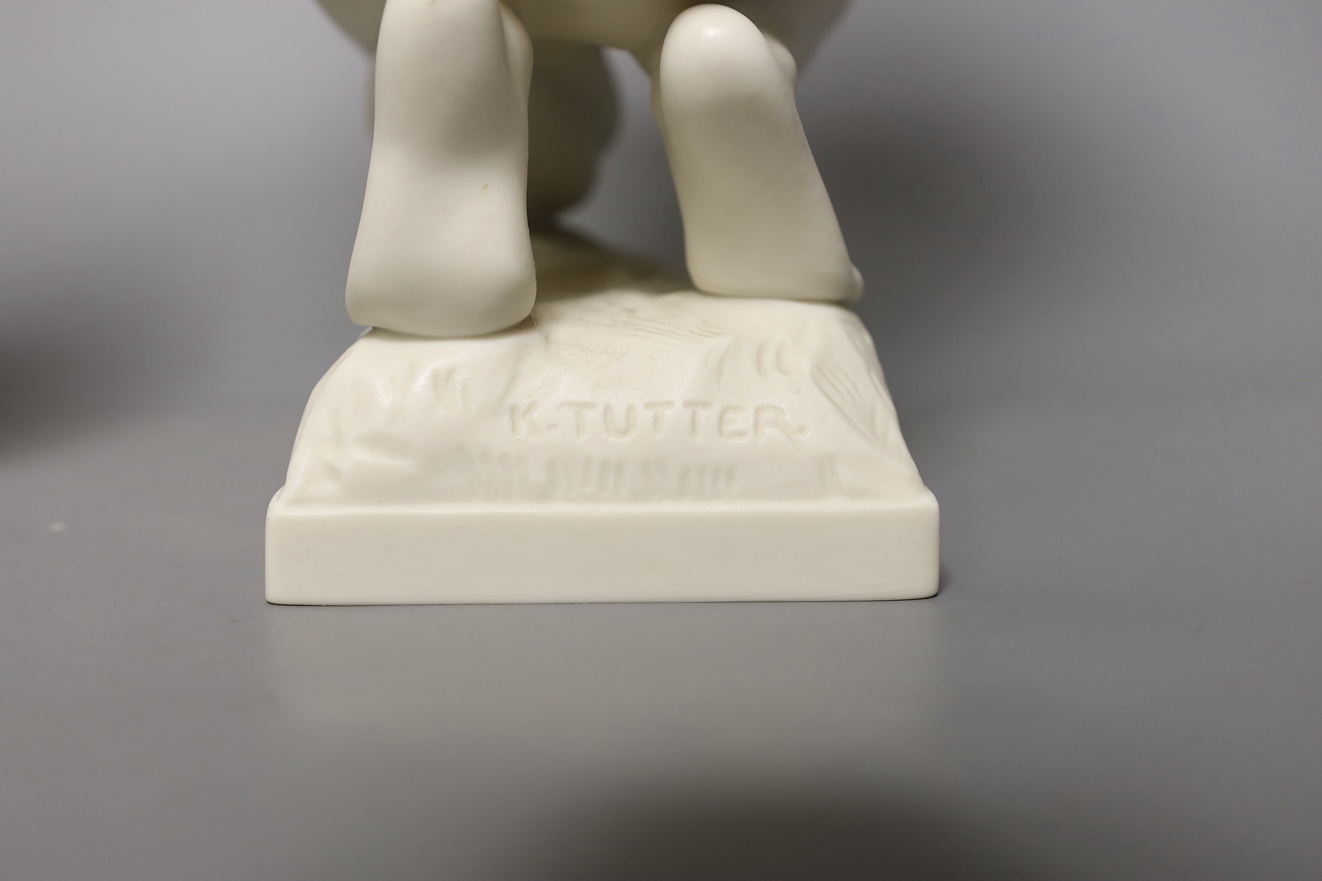 A Karl Tutter for Hutschenreuter bisque kneeling nude, a similar smaller nude and another by Rosenthal. Tallest 35cm